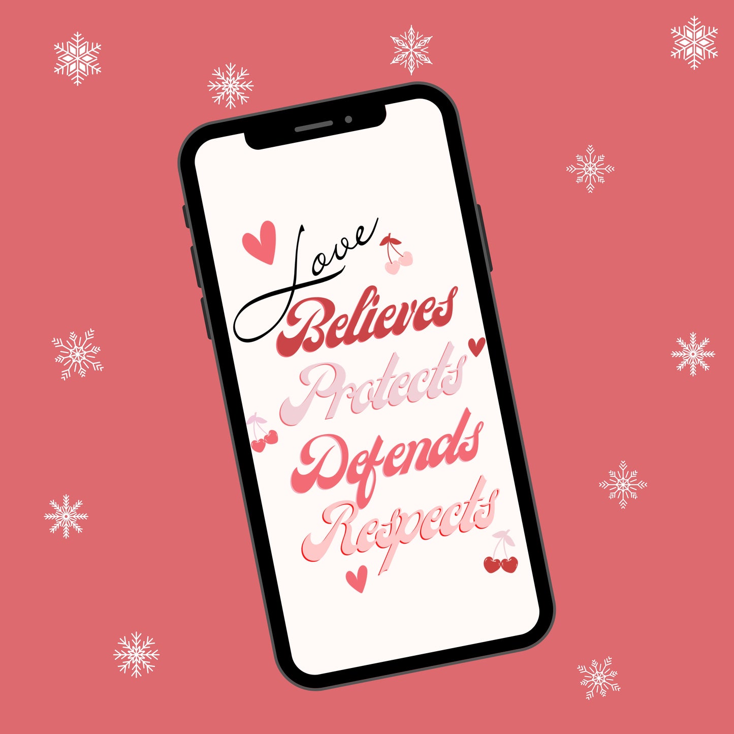 Proudly display the phrase "Love Believes Protects Defends Respects" in a beautiful red and pink retro font. Let your device be a beacon of empowerment reminding everyone what true love is for a survivor. Make your devices your daily affirmations.