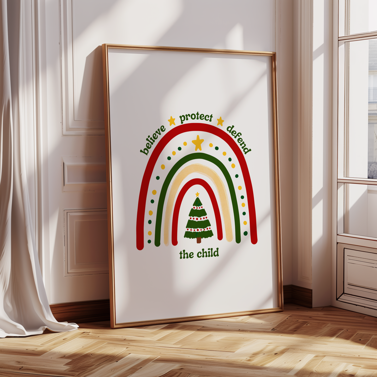 Believe Protect Defend The Child Holiday Rainbow Wall Art Print Digital Download Poster Gift For Child Advocate Childrens Mental Health Empowering Child Advocacy Office Art Print, Teachers, therapists, and counselors creating safe spaces for children.