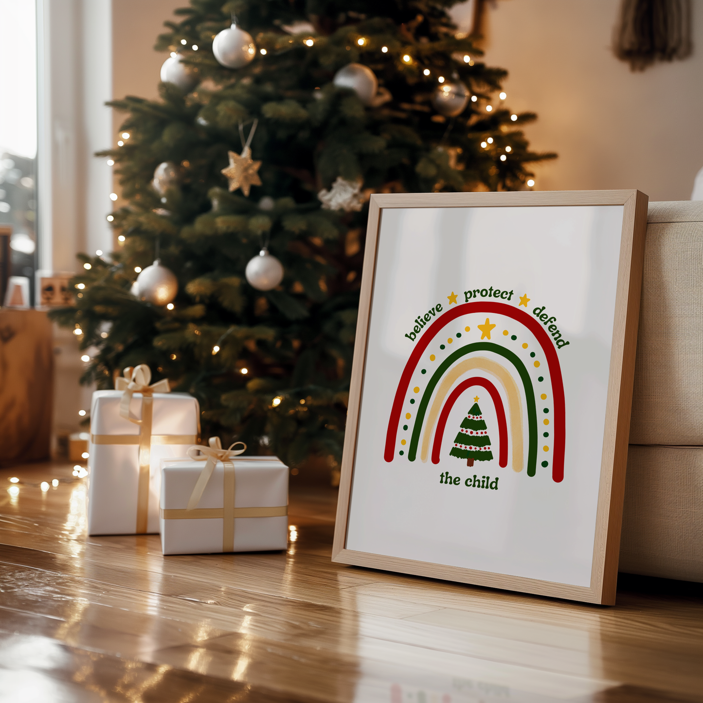Believe Protect Defend The Child Holiday Rainbow Wall Art Print Digital Download Poster Gift For Child Advocate Childrens Mental Health Empowering Child Advocacy Office Art Print, Teachers, therapists, and counselors creating safe spaces for children.