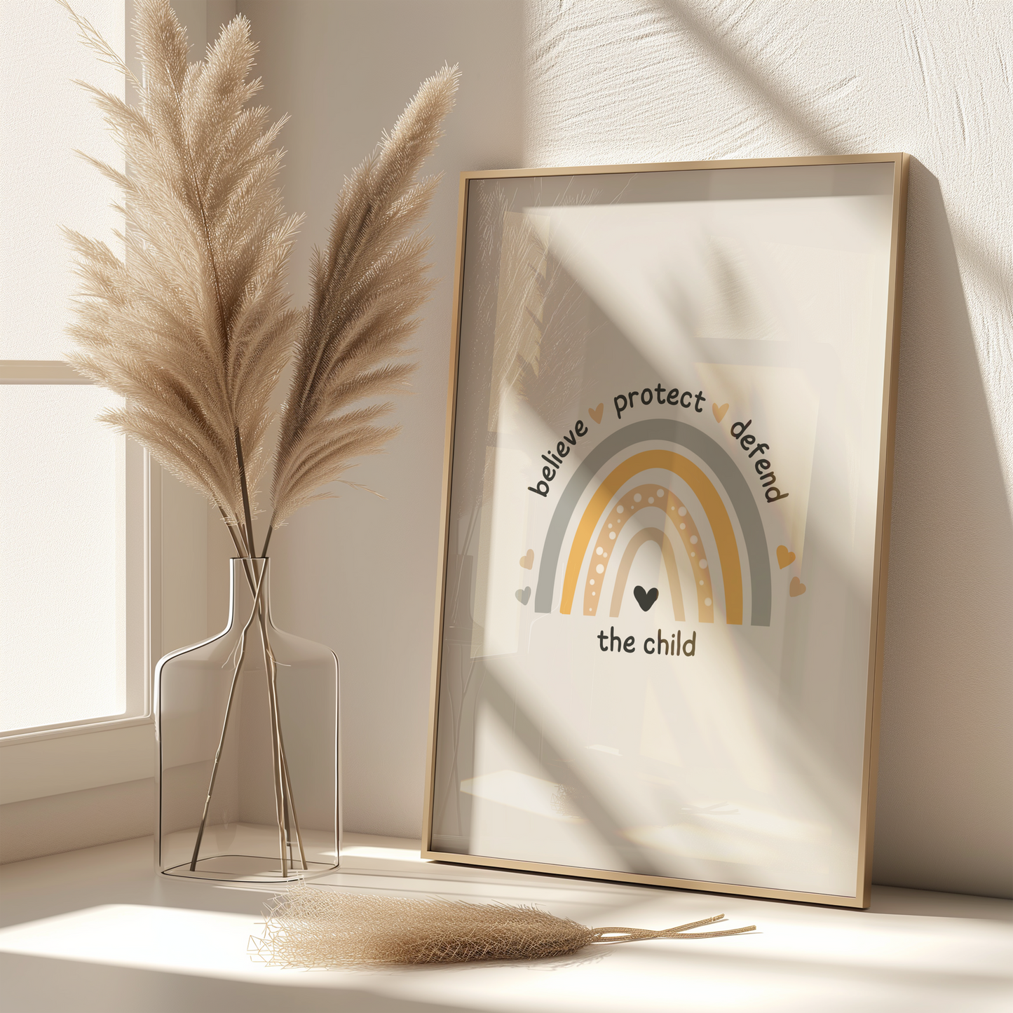 Believe Protect Defend The Child Boho Rainbow Wall Art Print Digital Download Poster Gift For Child Advocate Childrens Mental Health Empowering Child Advocacy Office Art Print, Teachers, therapists, and counselors creating safe spaces for children