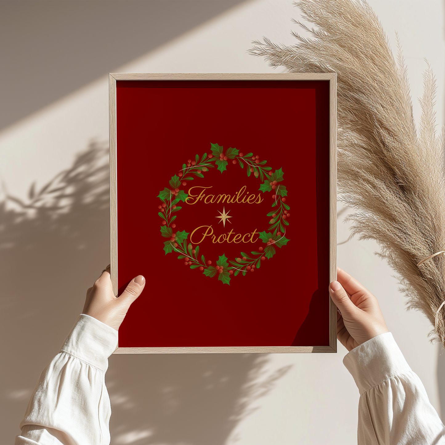 This Families Protect holiday wall art digital download featuring a wreath and gold star is designed to add festive cheer with a powerful message. Perfect for survivors, advocates, and mental health supporters this printable holiday decor