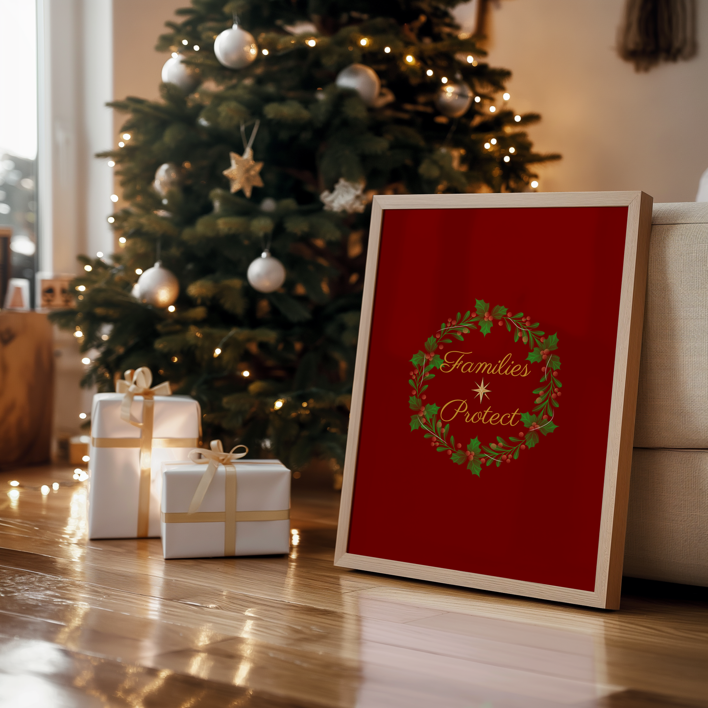 This Families Protect holiday wall art digital download featuring a wreath and gold star is designed to add festive cheer with a powerful message. Perfect for survivors, advocates, and mental health supporters this printable holiday decor