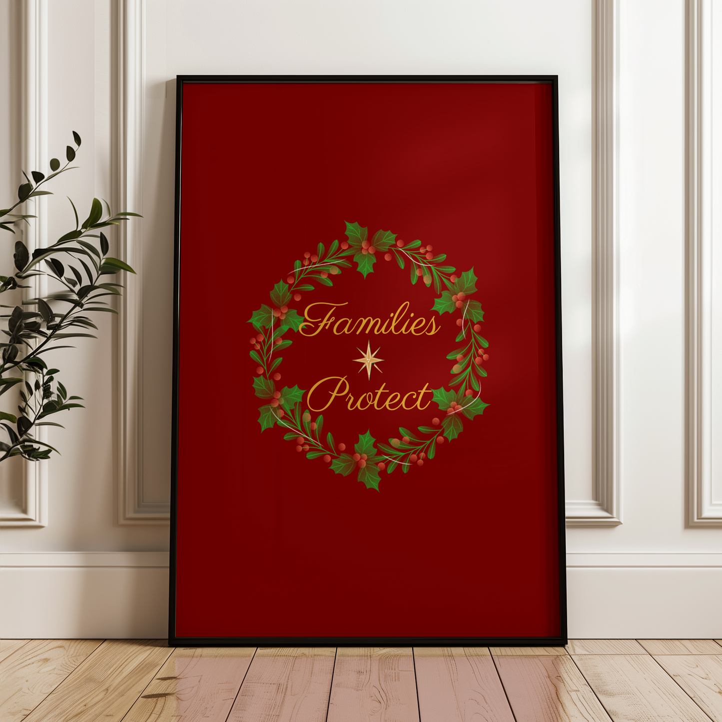 This Families Protect holiday wall art digital download featuring a wreath and gold star is designed to add festive cheer with a powerful message. Perfect for survivors, advocates, and mental health supporters this printable holiday decor