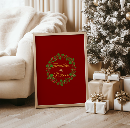 This Families Protect holiday wall art digital download featuring a wreath and gold star is designed to add festive cheer with a powerful message. Perfect for survivors, advocates, and mental health supporters this printable holiday decor