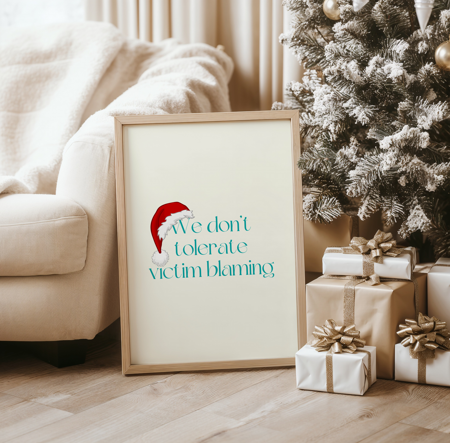 This Santa Hat We Dont Tolerate Victim Blaming holiday wall art digital download is designed to add festive cheer with a powerful message. Perfect for survivors, advocates, and mental health supporters this printable holiday decor encourages empathy
