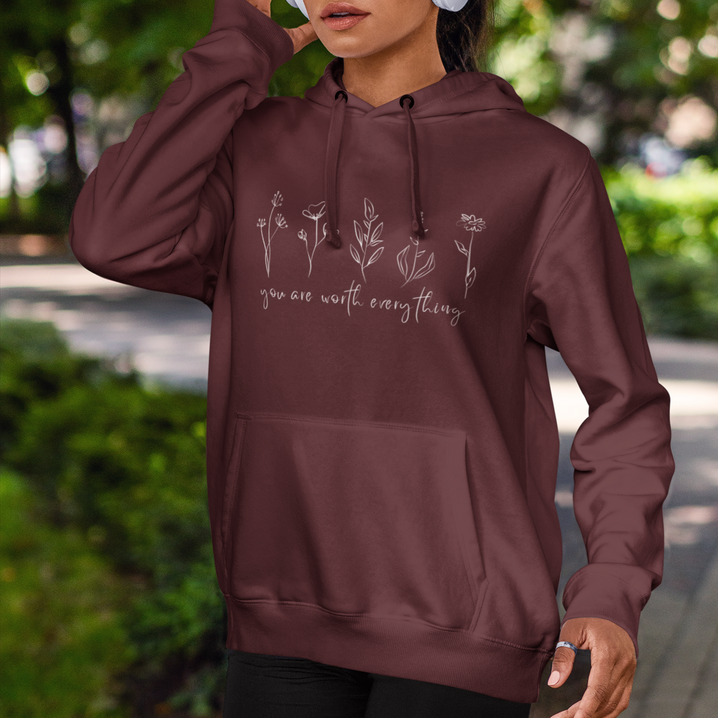 Adorned with beautiful wildflowers graphic and the empowering affirmation message You Are Worth Everything, this Tshirt is a wearable reminder of your inherent value worth and uniqueness.