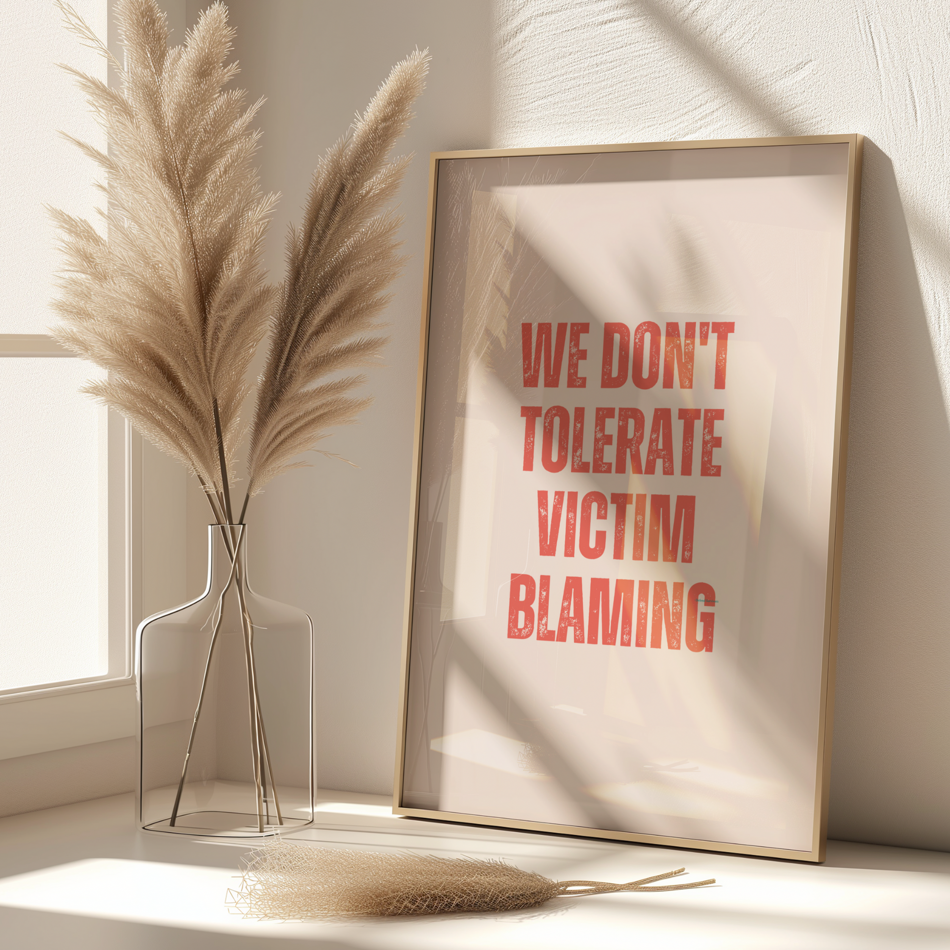 We Dont Tolerate Victim Blaming Neutral Pink and Red Wall Art Print Digital Download Affirmation Poster Gift For Advocate Believe Survivors Typography Trendy Art Print Mental Health Dopamine Decor Empowering Dorm Poster Victim Advocate Office Art