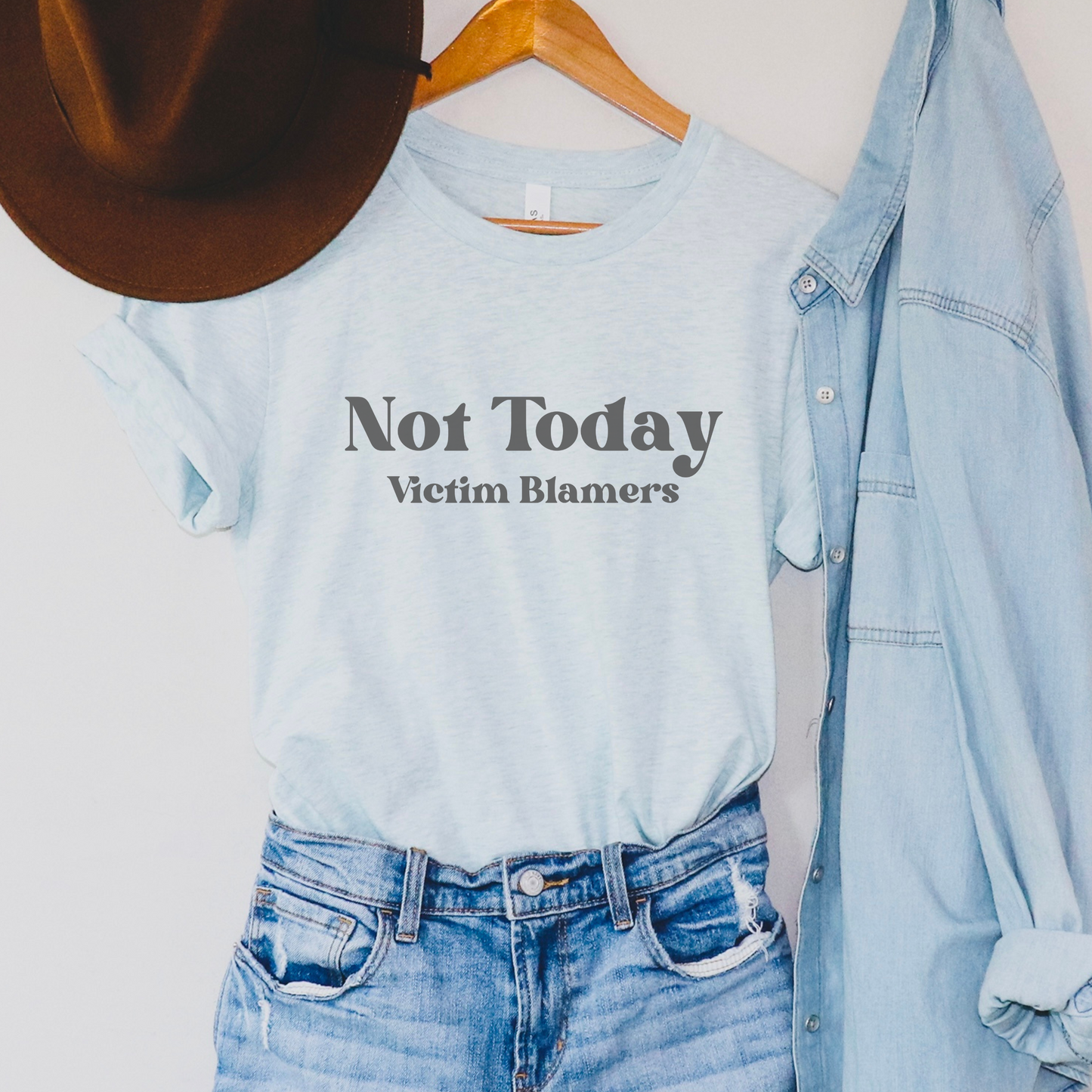 Heather Ice Blue Bella + Canvas Not Today Victim Blamers Shirt