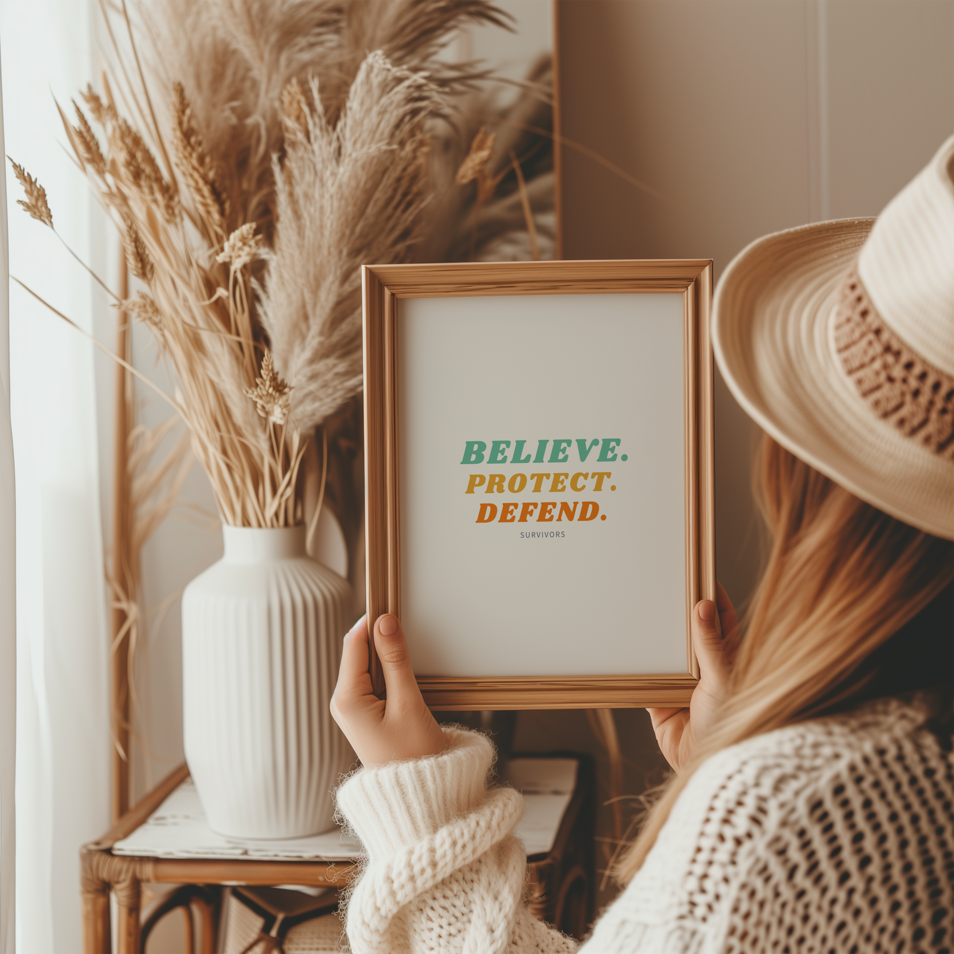 Believe Protect Defend Survivors Retro Wall Art Print Digital Download Affirmation Poster Gift For Advocate Believe Survivors Typography Trendy Art Print Mental Health Dopamine Decor Empowering Dorm Poster Victim Advocate Office Art