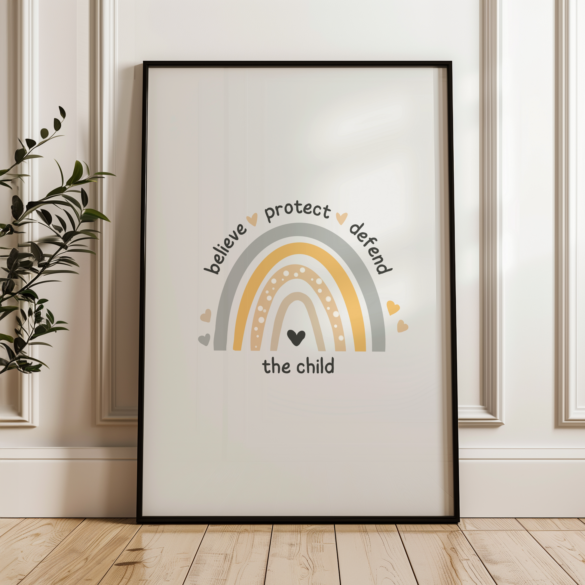 Believe Protect Defend The Child Boho Rainbow Wall Art Print Digital Download Poster Gift For Child Advocate Childrens Mental Health Empowering Child Advocacy Office Art Print, Teachers, therapists, and counselors creating safe spaces for children