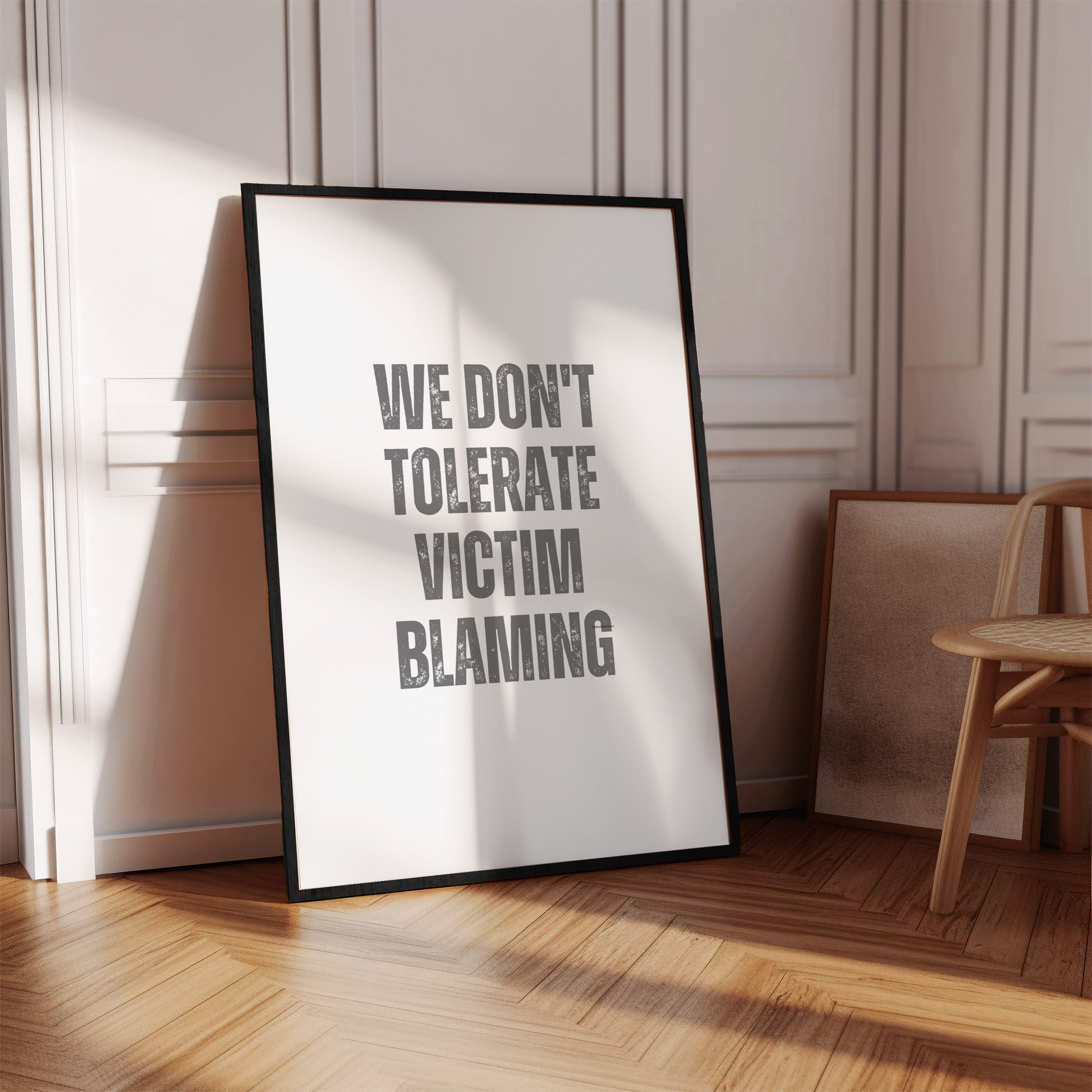 We Dont Tolerate Victim Blaming Black white distressed Wall Art Print Digital Download Affirmation Poster Gift For Advocate Believe Survivors Typography Trendy Art Print Mental Health Dopamine Decor Empowering Dorm Poster Victim Advocate Office Art