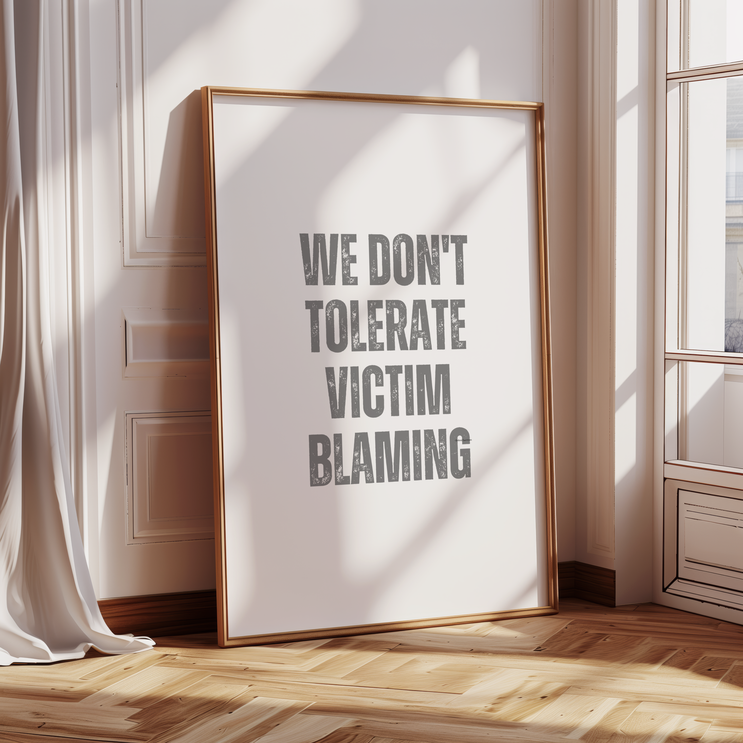 We Dont Tolerate Victim Blaming Black white distressed Wall Art Print Digital Download Affirmation Poster Gift For Advocate Believe Survivors Typography Trendy Art Print Mental Health Dopamine Decor Empowering Dorm Poster Victim Advocate Office Art