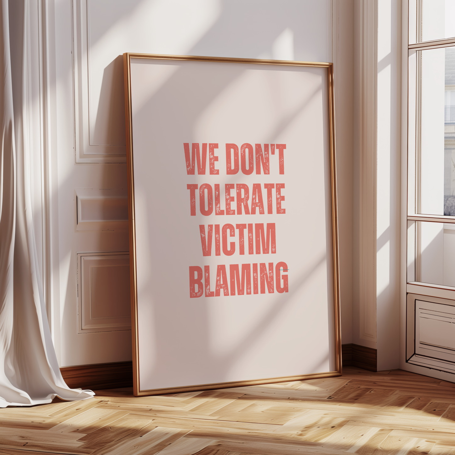 We Dont Tolerate Victim Blaming Neutral Pink and Red Wall Art Print Digital Download Affirmation Poster Gift For Advocate Believe Survivors Typography Trendy Art Print Mental Health Dopamine Decor Empowering Dorm Poster Victim Advocate Office Art