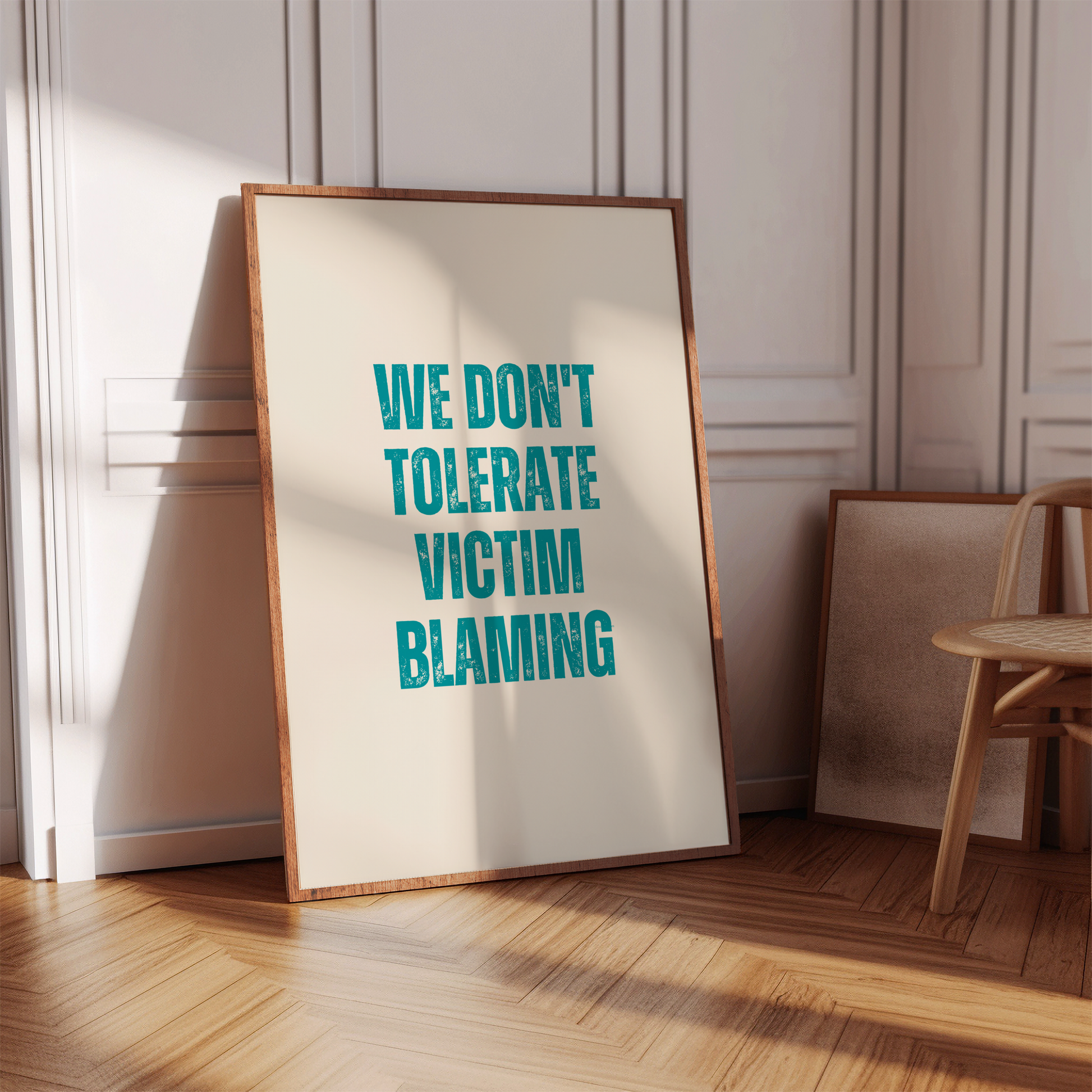 We Dont Tolerate Victim Blaming Neutral Teal Wall Art Print Digital Download Affirmation Poster Gift For Advocate Believe Survivors Typography Trendy Art Print Mental Health Dopamine Decor Empowering Dorm Poster Victim Advocate Office Art