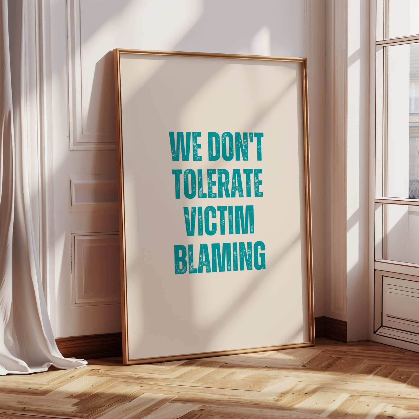 We Dont Tolerate Victim Blaming Neutral Teal Wall Art Print Digital Download Affirmation Poster Gift For Advocate Believe Survivors Typography Trendy Art Print Mental Health Dopamine Decor Empowering Dorm Poster Victim Advocate Office Art